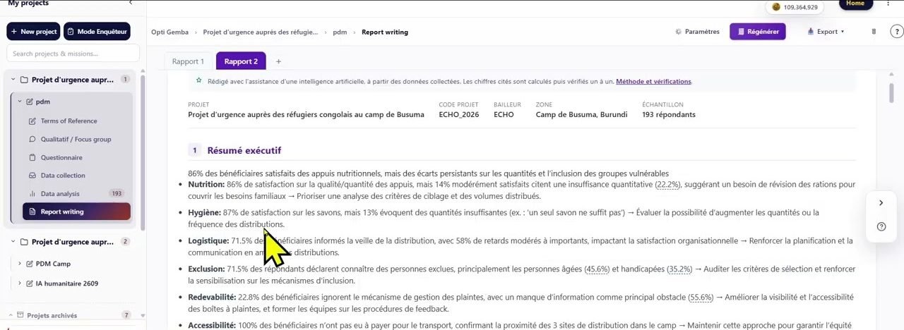 Opti Gemba: the written report of a post-distribution monitoring survey with 193 respondents, with its executive summary